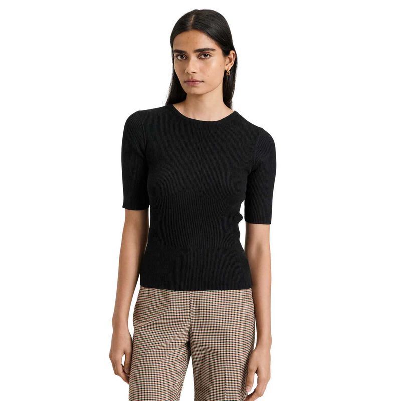 Veronika Maine Cotton Silk Blend Crew Neck Ribbed Knit Top image number 0